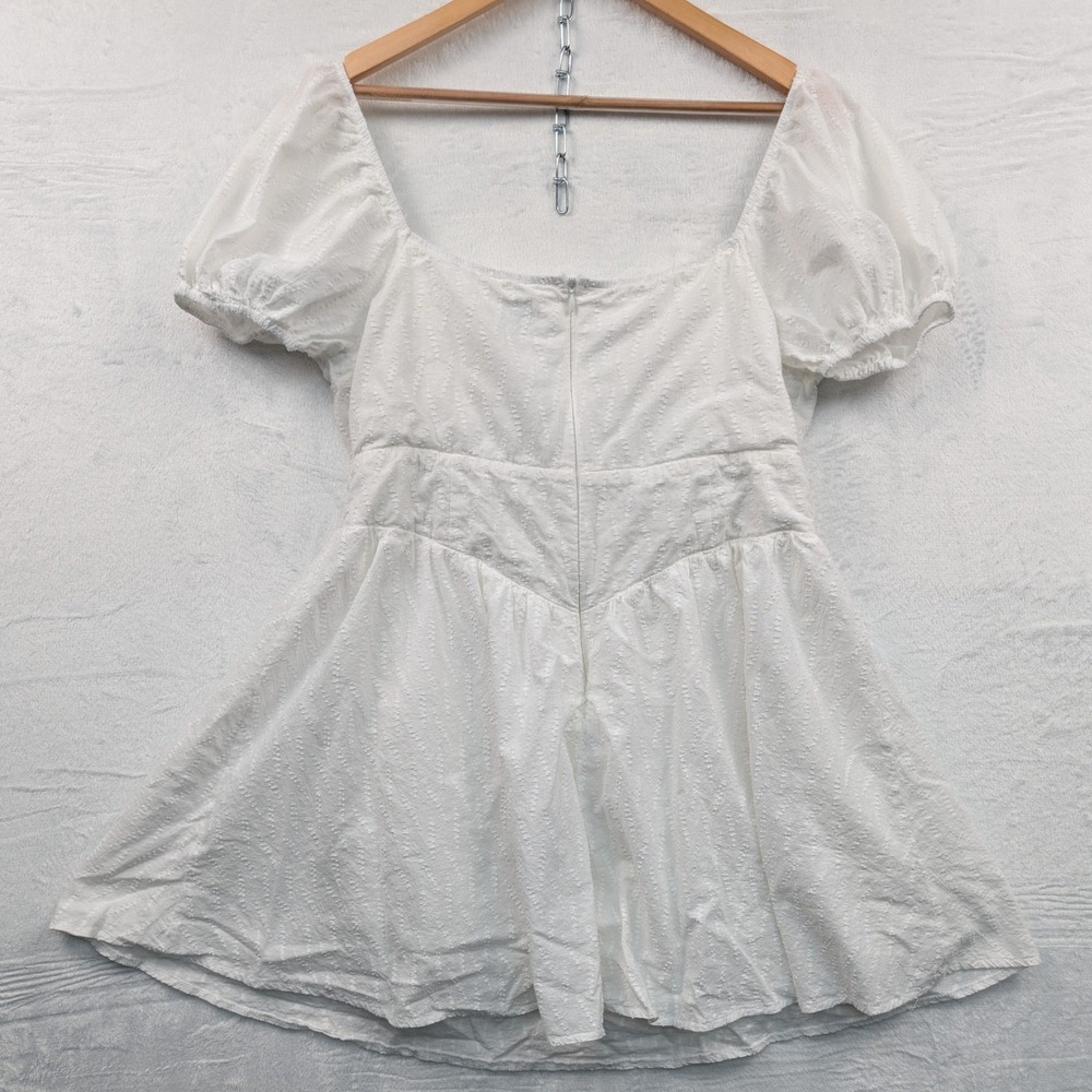 Milkmaid Dress Womens 12 White Coquette Dobby Mini Cottagecore Puff Sleeves